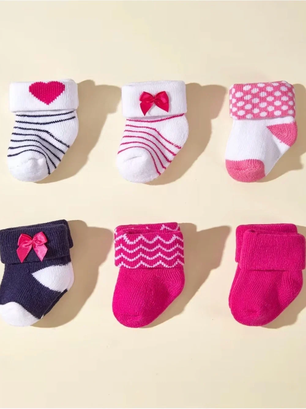 Baby Girls Assorted Pink & White Bootie Socks - 6 Pack